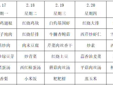 横泾实验小学2024~2025学年第二学期第2周菜单