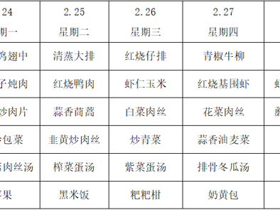 横泾实验小学2024~2025学年第二学期第3周菜单