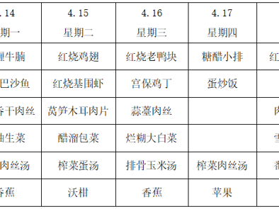 横泾实验小学2024~2025学年第二学期第10周菜单