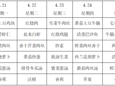 横泾实验小学2024~2025学年第二学期第11周菜单