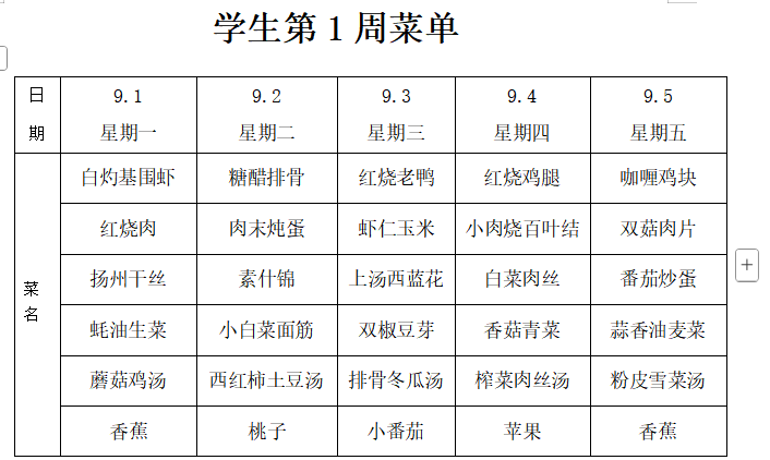 第一周学生菜单