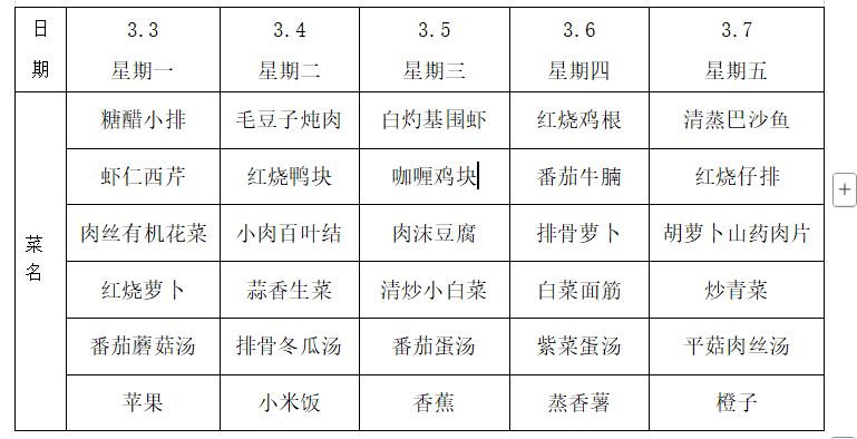 横泾实验小学2024~2025学年第二学期第4周菜单