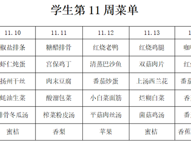 横泾实验小学2025~2026学年第一期第11周菜单