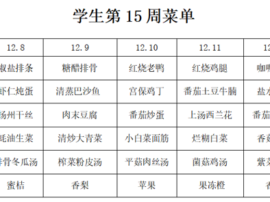 横泾实验小学2025~2026学年第一学期第15周菜单