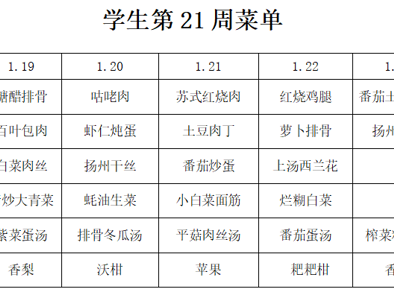 横泾实验小学2025~2026学年第一学期第21周菜单