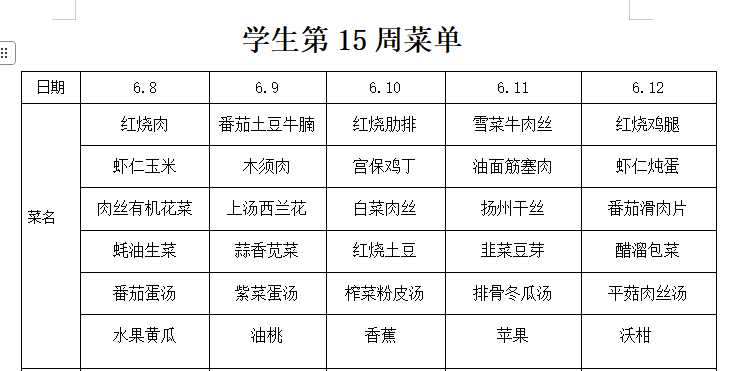 第15周菜单